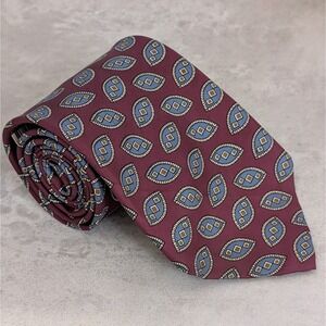 Vintage Jason Roberts 100% Silk Burgundy Red Men's Tie Marquise Geometric Print